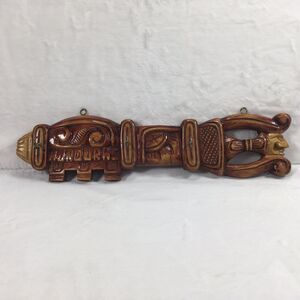 Honduras Hand Carved Detailed Designs Wooden Wall Art Key Holder Tiki